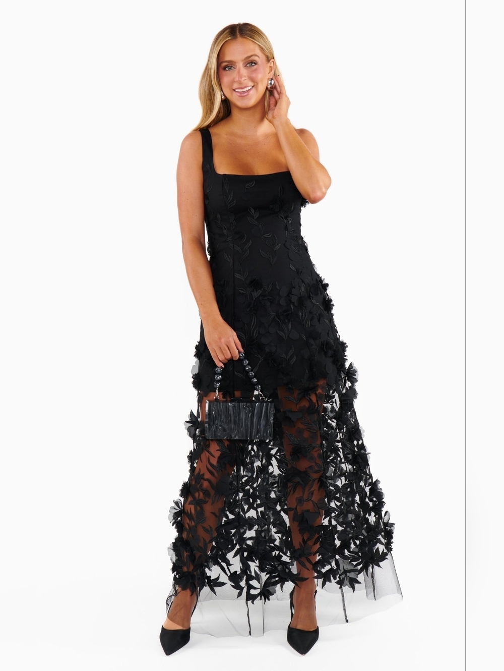Show Me Your Mumu Stephanie Black 3D Floral Dress M Wedding Party Prom Formal - Picture 4 of 12
